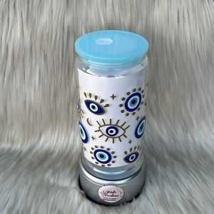 Evil Eye Libbey Can Glass Design w/ Bamboo Lid + Straw